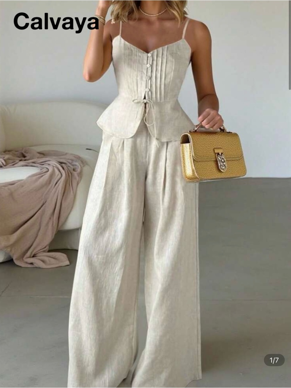 Women's Cream Wide-Leg Jumpsuit with Corset Top